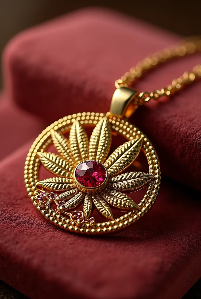 Rolled gold Weed into a pendants with red diamond head designs more designs