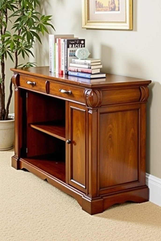 Draw a table
Dimensions:Length: 57 inches
Width: 21 inches
Height: 29 inches
Two Drawers , up down on right side 40inches each
Two shelves on the left side 17inch width