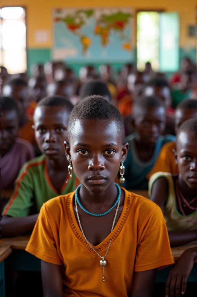 Students in Kenya discriminating against sudanese students with body markings and pierced earlobes in a large classroom