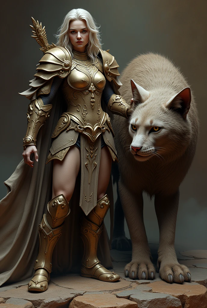 ((mejor calidad)), ((obra maestra)), The digital sculpture "The Princess" and the "Feline" by Doc Zenith inspired by the distinctive style of Boris Vallejo, John Howe and Julie Bell. This work evokes a sense of movement and emotion by depicting a warrior princess alongside a majestic feline, standing out for its meticulous attention to detail and dynamics between the characters. , epic fantasy, 3D effect ultra-detailed, full HD resolution 4K ultra-realistic, cute, expressive eyes, portrait, high quality,, front -angle shot, golden ratio, volumetric modeling, spotlight, masterpiece, ,