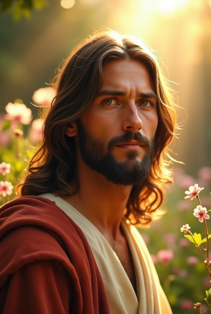 Prompts Jesus looking at the camera closer to the front 