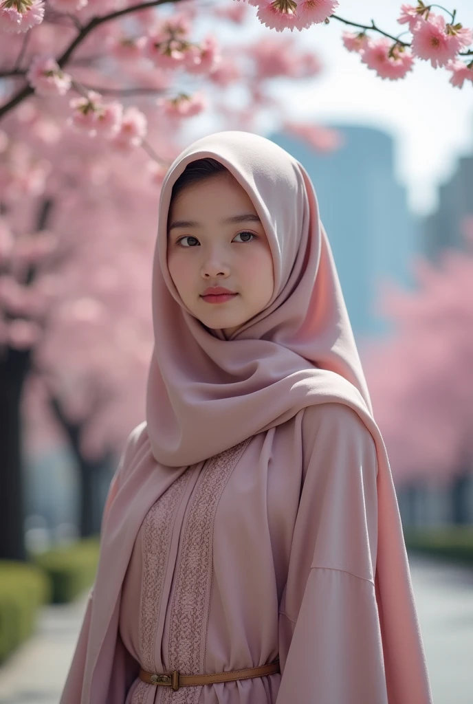 Muslim korean girl in niqab covering her face, big boobs, fair skin, eyes are covered 