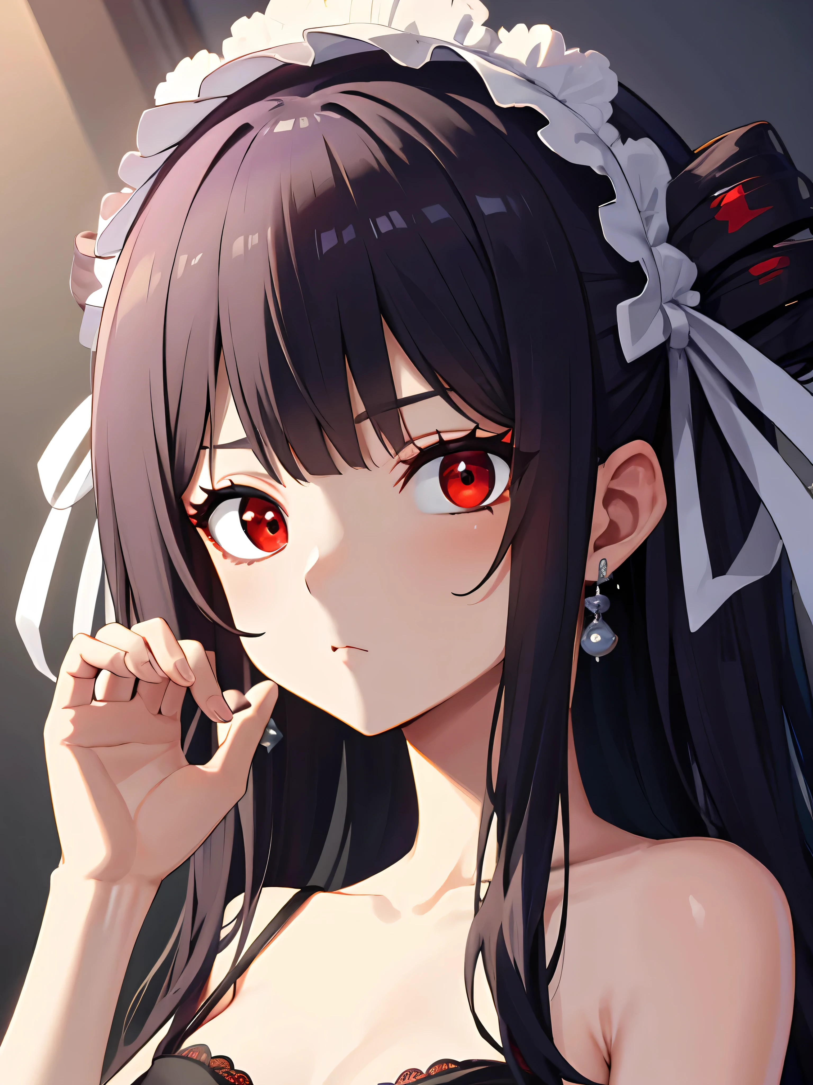 celestialudenberg, celestia ludenberg, black hair, bonnet, (drill hair:1.2), earrings, long hair, (red eyes:1.5), (twin drills:1.2), (small breast:1.2),
BREAK lingerie,
BREAK indoors, classroom,
BREAK looking at viewer, BREAK (masterpiece:1.2), best quality, high resolution, unity 8k wallpaper, (illustration:0.8), (beautiful detailed eyes:1.6), extremely detailed face, perfect lighting, extremely detailed CG, (perfect hands, perfect anatomy),