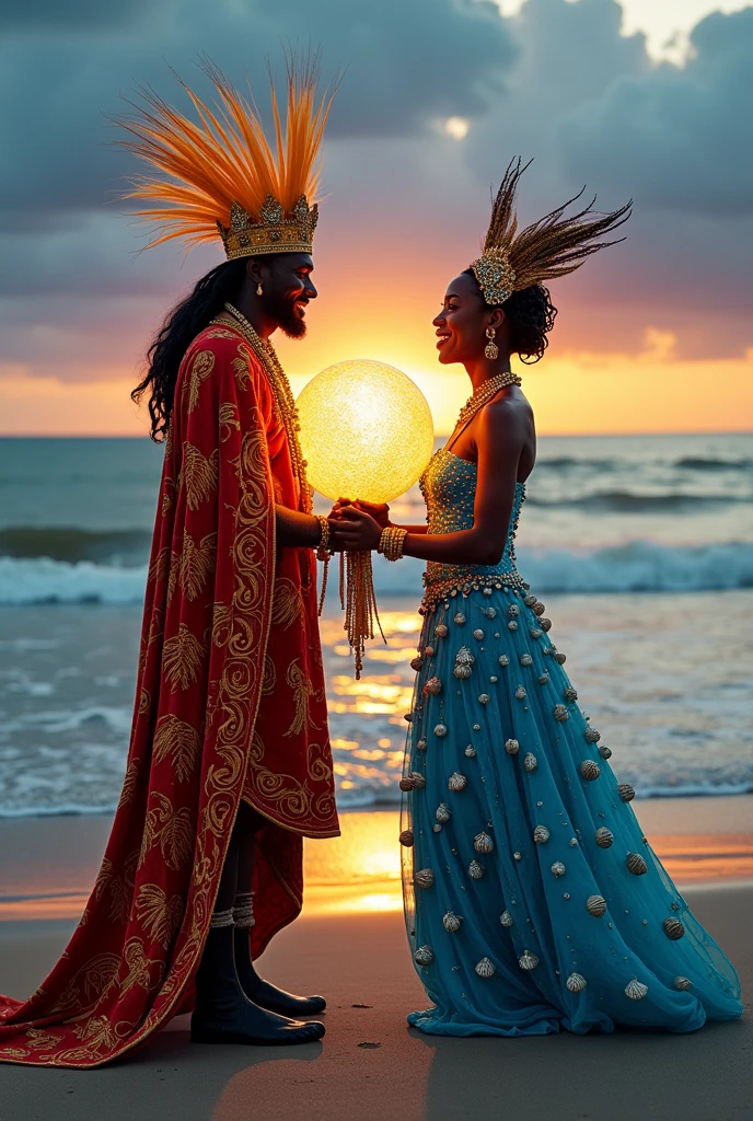 Xangô and Yemanjá side by side, hand in hand with a that is between them