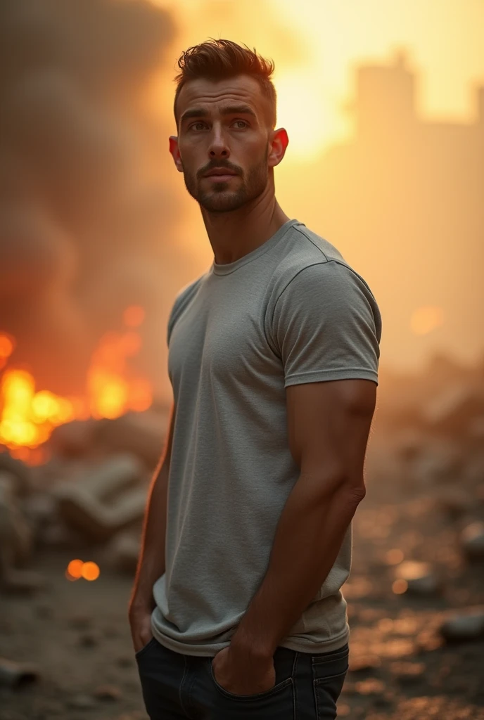 A handsome europian man in istanbul, wearing sport clothes. Her hazel eyes are big and heavy. Expression of awe and excitement. "A photorealistic portrait of a 30-year-old man with short hair and striking hazel eyes. he should have a natural, approachable expression and be illuminated by soft, golden-hour sunlight. The background should be a scenic outdoor setting. Capture this image with a high-resolution photograph using an 50 mm lens for a flattering perspective."hyper realistic, ultra detailed photograph of a french Do-it-yourself man, the man is facing the camera depth of field, HOF, hall of fame, detailed gorgeous face, apocalyptic environment, natural fullbody posture, professional photographer, captured with professional DSLR camera,huge eyelashes, wearing jeans,man in istanbul, filled with smoke and distant fire. Her hazel eyes are big and heavy. he wears a tshirt. Expression of awe and excitement. "A photorealistic portrait of a 30-year-old man with longbeautiful lighting, best quality, beautiful lighting, realistic, real image, intricate details, everything in razor focus, 1man, short hair male focus, perfect face, extremely handsome, extremely muscular, face, brown eyes, Photograph, masterwork, meticulous nuances, supreme resolution, 32K, ultra-defined, extremely shallow depth of field, The photograph depicts a man in a gym environment, e. His physique is well-defined, . He is wearing light grey sweatpants that sit low on his waist and tshirt , casual yet perfect for his athletic setting. T His posture is upright yet relaxed. His facial expression is focused and somewhat intense, Do-it-yourself man, the man is facing the camera depth of field, HOF, hall of fame, detailed gorgeous face, apocalyptic environment, natural body posture, professional photographer, captured with professional DSLR cam .