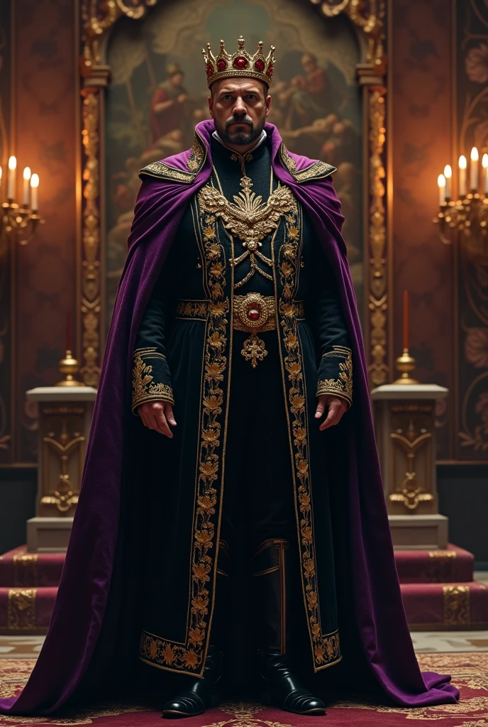 A king in black and purple clothes