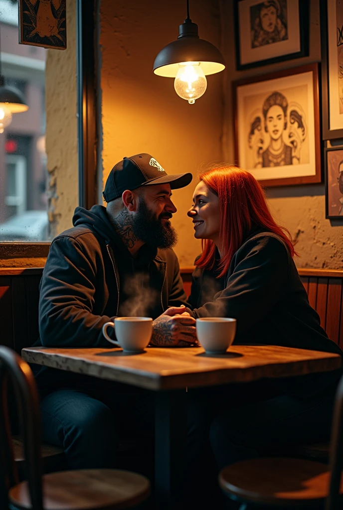 Beared rapper sitting with his girlfriend and talking about his life