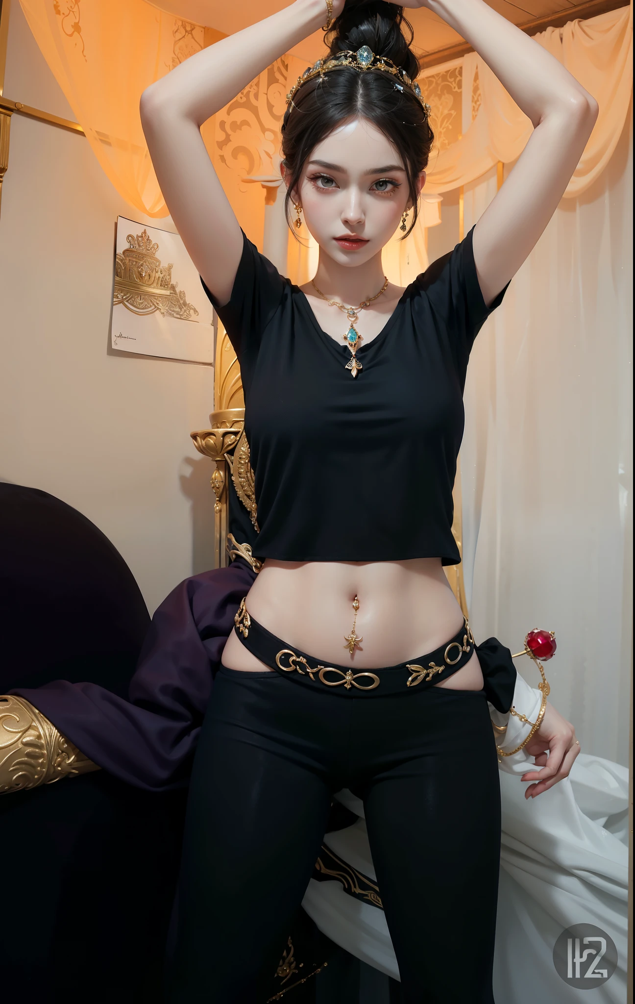 Royal sisters,Exquisite eyes,Frozen Queen,Put the crown on your head,Detailed facial expressions body,Tall and big,Glamorous characters,Leg length,4K,HD,Sensual,White translucent lace,白皙full image,Little cherry mouth,Beautiful and lovely,full image,Glossy Gel Coat,Vampire Queen in luxurious robes,Have a tattoo(Intricate tattoo designs),Ice Princess,Rich facial details,Gold diamonds,Luxurious and exquisite jewelry,Cleopatra wore magnificent jewelry.,Tight yoga pants,Raise your hands