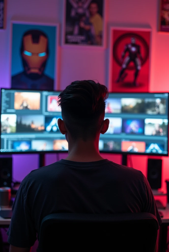Chocolate color a boy him video editor age between 23. His hair style like iron man
