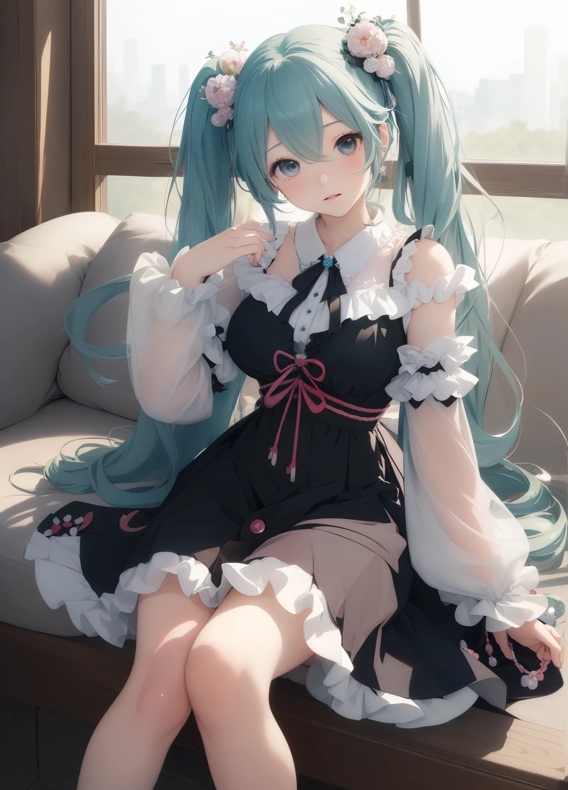 high high quality、Clear and delicate illustrations， Moe style，A loli dressed in a cute maid costume appears，The hair color is bright blue。