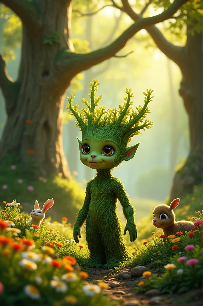 Small green tress human standing