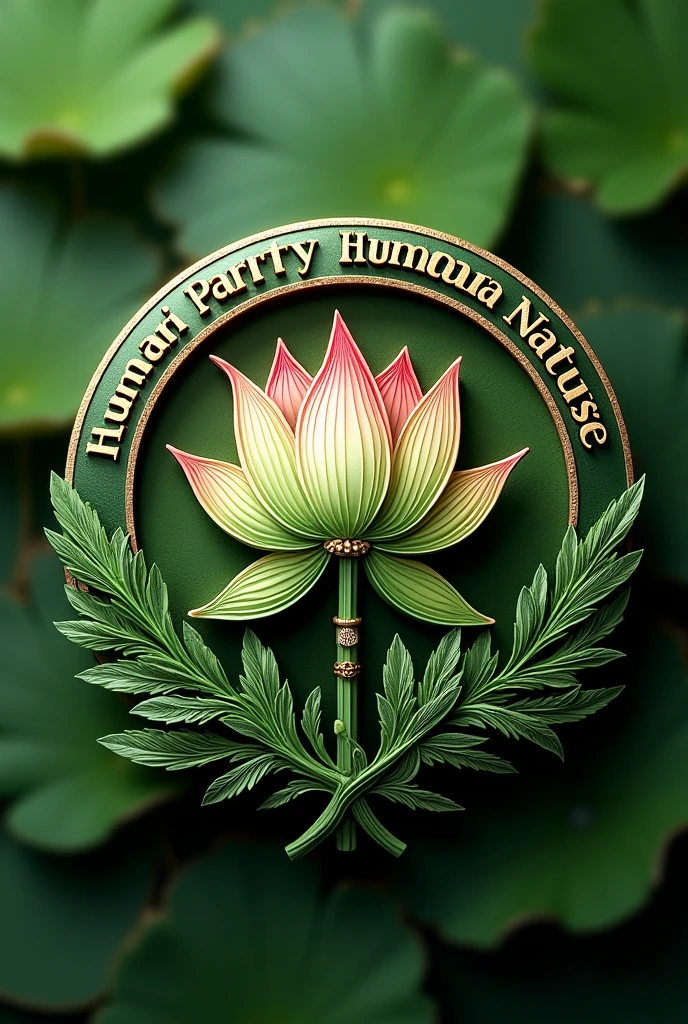 Generate Brooch design of Political party name 'HPHN' with slogan on it 'Humari Party Humara Nature' with 'lotus' logo.