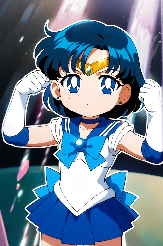 score_9, score_8_up, score_7_up, score_6_up, score_5_up, score_4_up, source_anime,
(masterpiece:1.3),(highest quality:1.4),(Super detailed:1.5),8k,High resolution,an extremely delicate and beautiful,Official Art,Perfect Anatomy,(anime_screencap:1.11),(90s anime,90s anime style,Cel-shaded anime:1.47),anime coloring,(1girl:1.5),
((aamercury:1.52)), short hair, blue hair, tiara, earrings, blue eyes, blue choker, blue sailor collar, blue bowtie, white shirt, elbow gloves, white gloves, pleated skirt, blue skirt, bare legs,((chibi:1.52)),