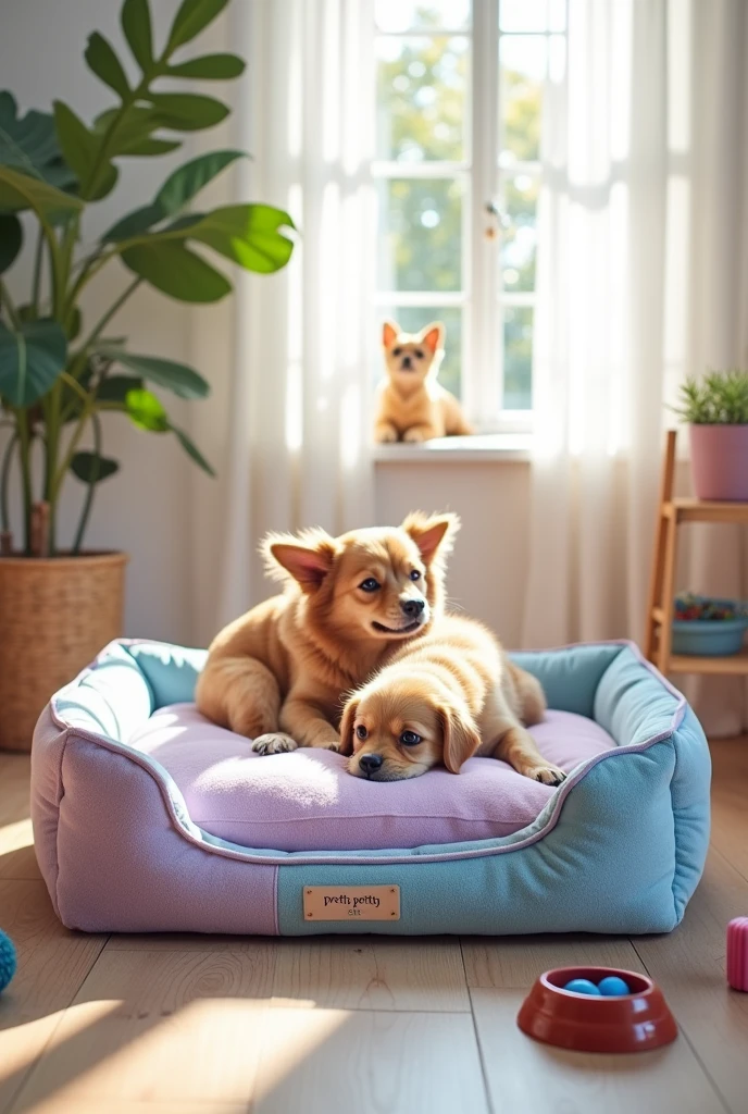 Dog bed advertisement image, Pretty Petty brand