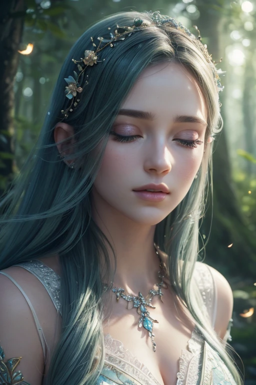 2 ethereal beauties, beautiful detailed eyes, beautiful detailed lips, extremely detailed eyes and face, long eyelashes, porcelain skin, flowing hair, magical affinity, fantasy, dreamlike, glowing aura, radiant light, detailed environment, lush foliage, enchanted forest, glowing fireflies, (best quality, 4k, 8k, highres, masterpiece:1.2), ultra-detailed, (realistic, photorealistic, photo-realistic:1.37), cinematic lighting, vibrant colors, mystical, whimsical
