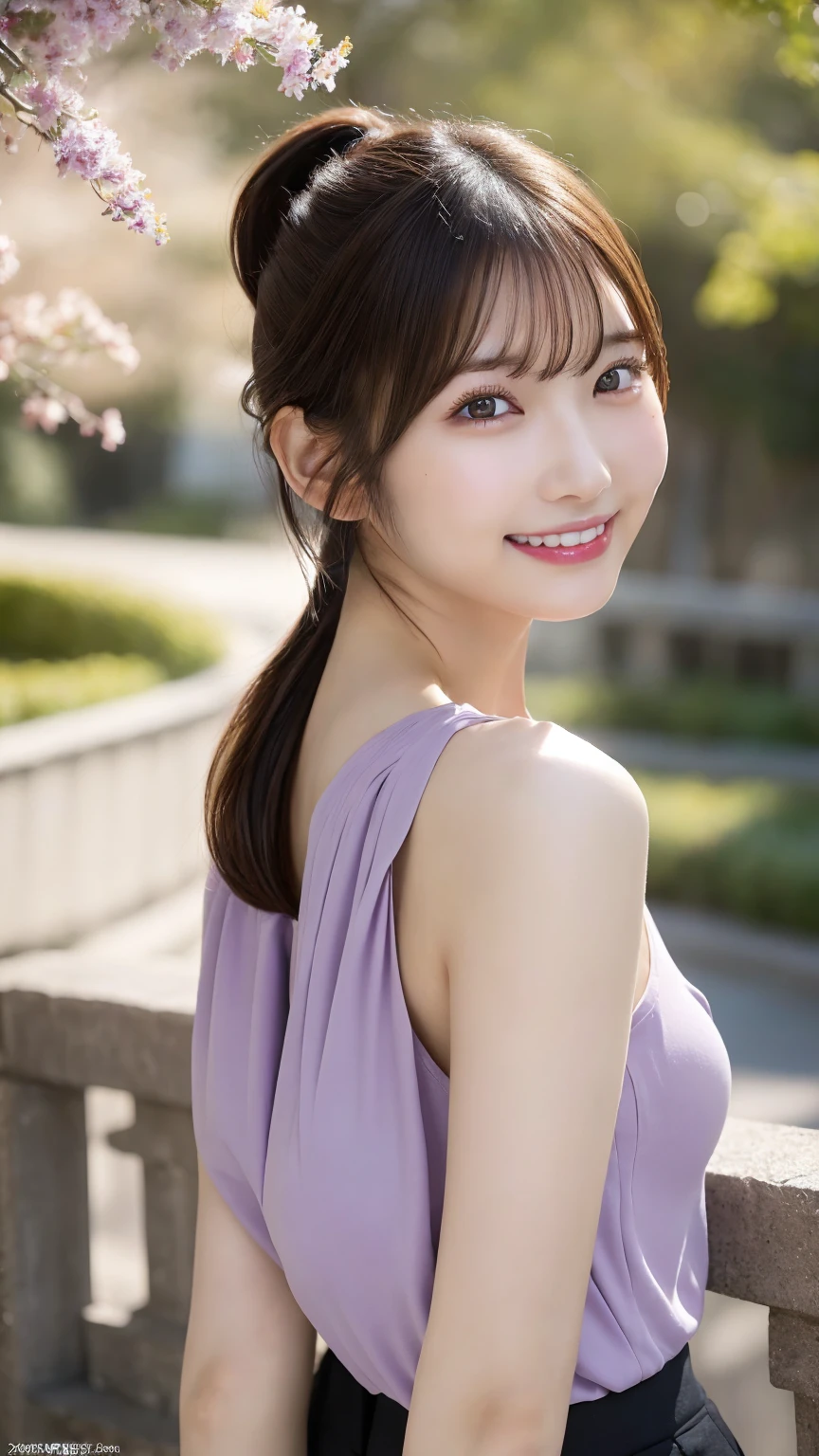 Ultra-realistic), (An illustration), (High resolution), (8k), (Very detailed), (最高のAn illustration),(Raw photo, Best Quality), (Realism, Photorealistic:1.4), Mastepiece, Very delicate and beautiful, Extremely detailed, 2k wallpaper, amazing, Fine details, Very detailedなCGユニティ8kの壁紙, Super detailed, High resolution, Beautiful detailed girl, Very detailedな目と顔, Beautiful detailed nose, Beautiful detailed eyes,Cinematic Lighting,Perfect Anatomy,Perfect promotion,(A shy smile, Beautiful Face), ((Perfect Legs, Perfect legs, Perfect hands, Perfect hands指, Perfect Arms, A shy smile, The mouth is perfect)), Looking straight at the camera, Bangs and ear bangs、necklace、 (((Cute Japanese girl wearing white shorts)))、 (((Beautiful 20 year old Japanese girl wearing purple t-shirt))), (((H cup big breasts)))、(((Bursting Busty!!!!!!!!!))) (((Huge boobs!!!!)))、((Huge breasts))、(((Attractive big breasts!!!!!!))), ((((Full body writing)))), ((((Ponytail Hair)))), ((Solo Photo)), ((Black Hair)), ((((Beautiful smile)))), (Slender body), ((Standing in a seductive pose in the park)), ((Emphasis on cleavage)), ((big breasts))