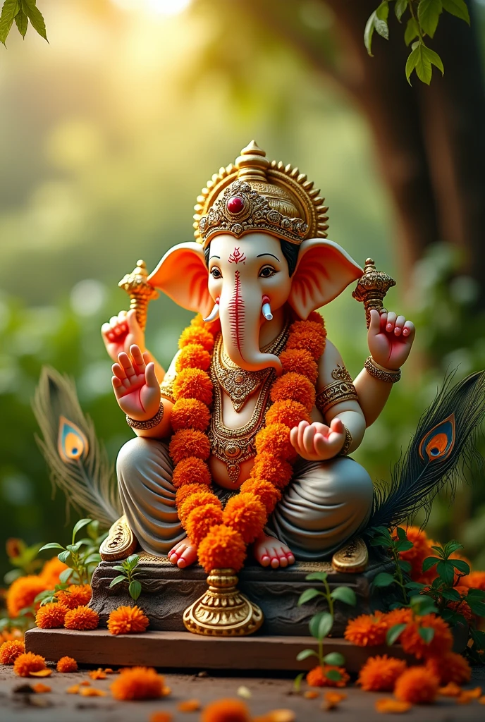 Imagine a statue of Lord Ganesh in the avatar of Lord Ram Lala, adorned with decorations