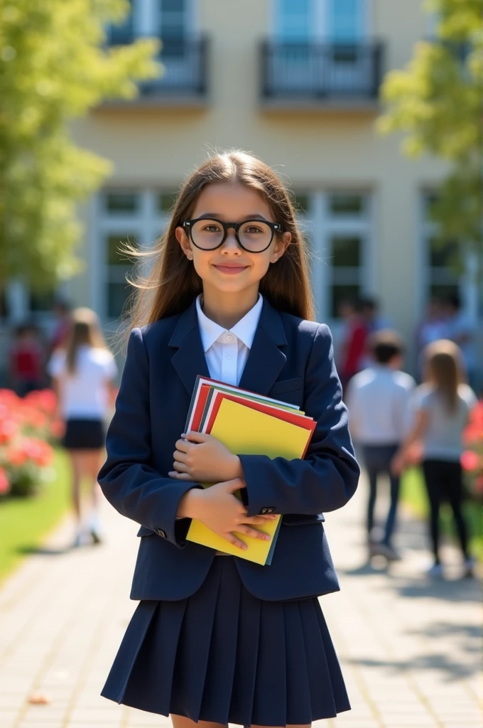 A clear-cut schoolgirl in uniform and a background that suits her.