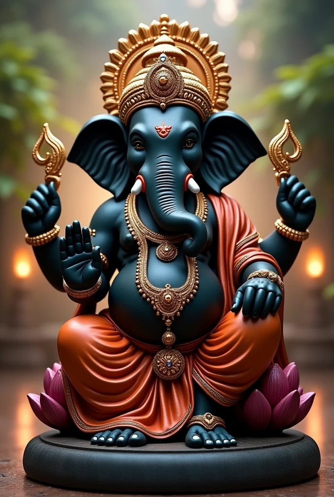 Imagine a statue of Lord Ganesh in the avatar of Lord Ram Lala black murti