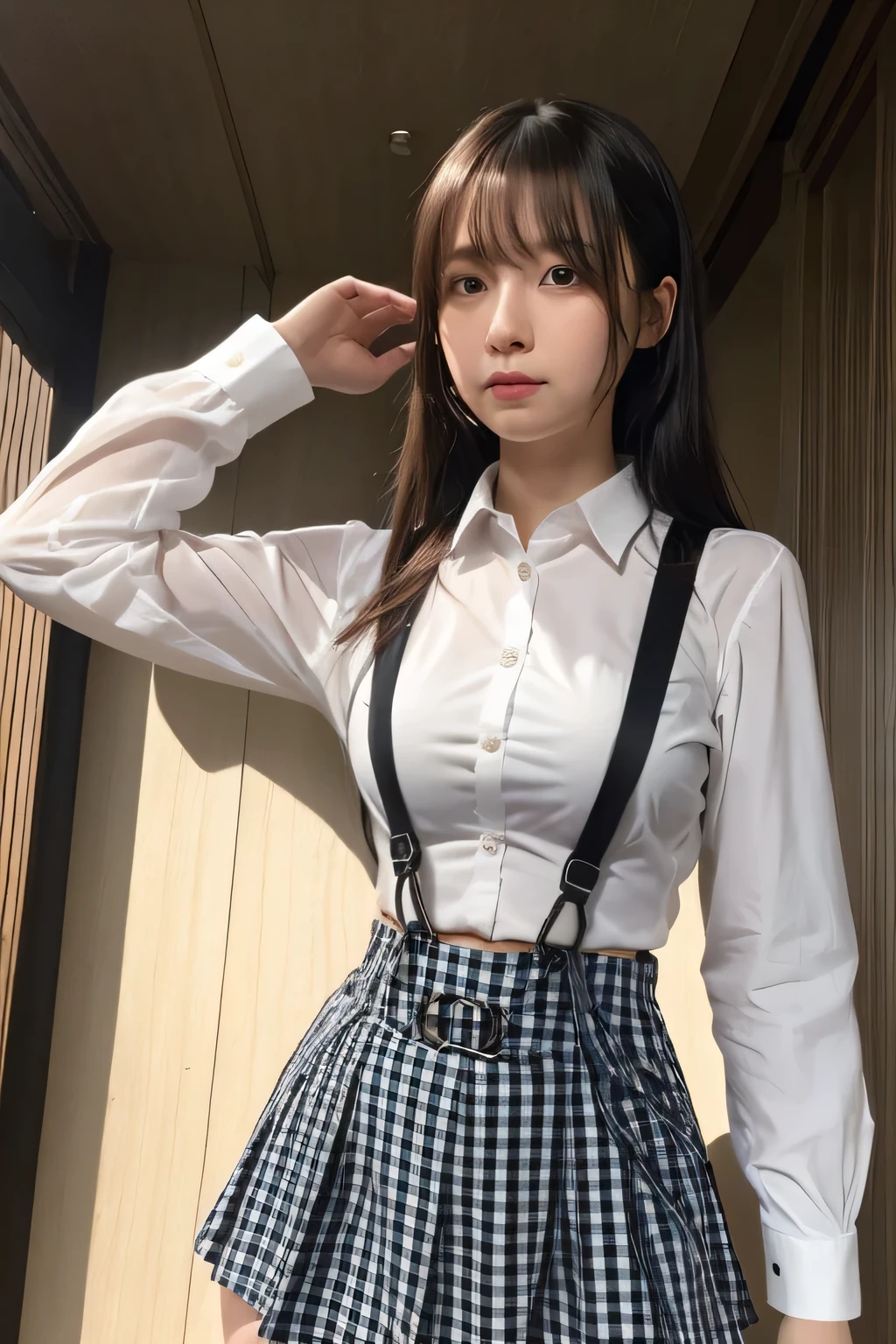 1 female, , high quality, masterpiece, Ultra-high resolution, Cinema Lighting, 1 female, , high quality, masterpiece, Ultra-high resolution, , Cinema Lighting, suspenders Moderate breasts Small face Looking up Sweat Thin belt buzzer 脇Sweat garter belt Belt on pants holster Hands behind your back Looking up Anxious face Knee-high Knee socks Knee-highソックス garter ふとももにgarter belt Checkered mini skirt Panty shot Skirt gap Armament holster holster Hands behind your back Anxious expression Anxious face, legs apart Armament Leg Holster holster See-through clothing heavy rain Rain-soaked dress shirt,Moderate breasts ガーターbelt suspenders Garter on the thigh Checkered mini skirt Looking up Pause belt Armpit sweat Hands behind back Raise your hands