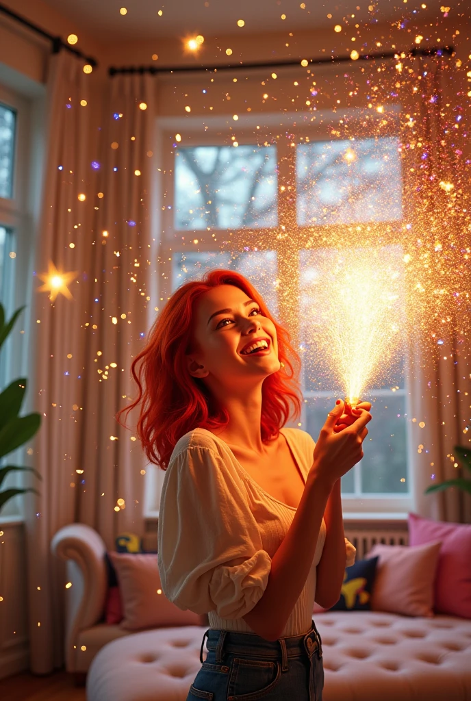 Glitter bomb exploding in a room