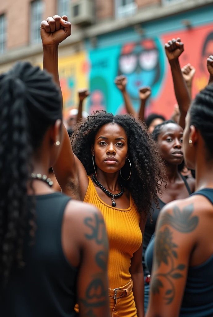 Generate a image in which people's fight against rapist and giving pride to women's