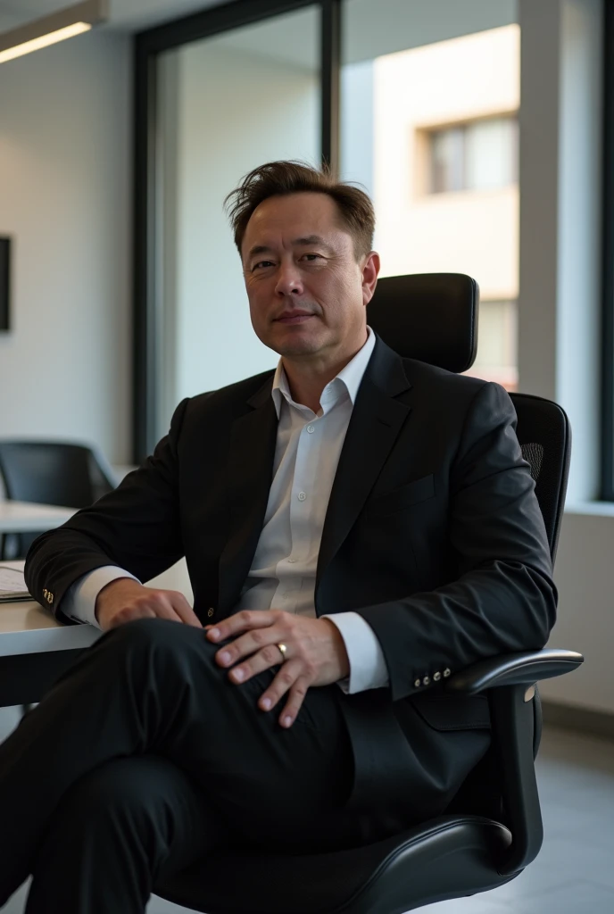 Mr. Elon Musk in his Tesla's office ready for an interview