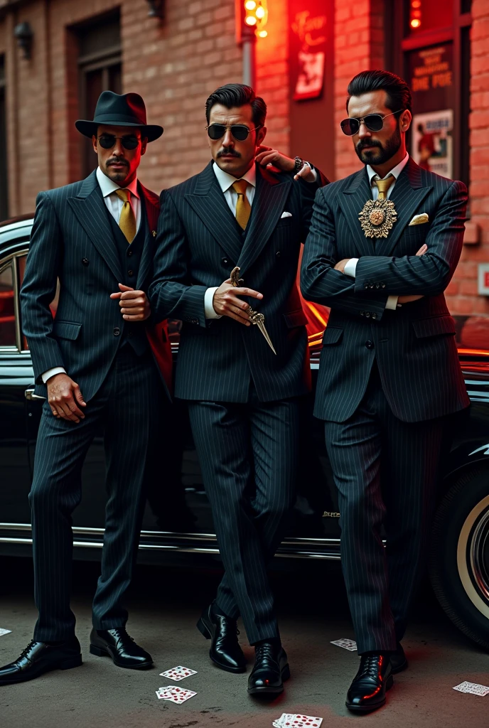 The Three Musketeers as Italian Mafiosi as a group photo for Whatsapp