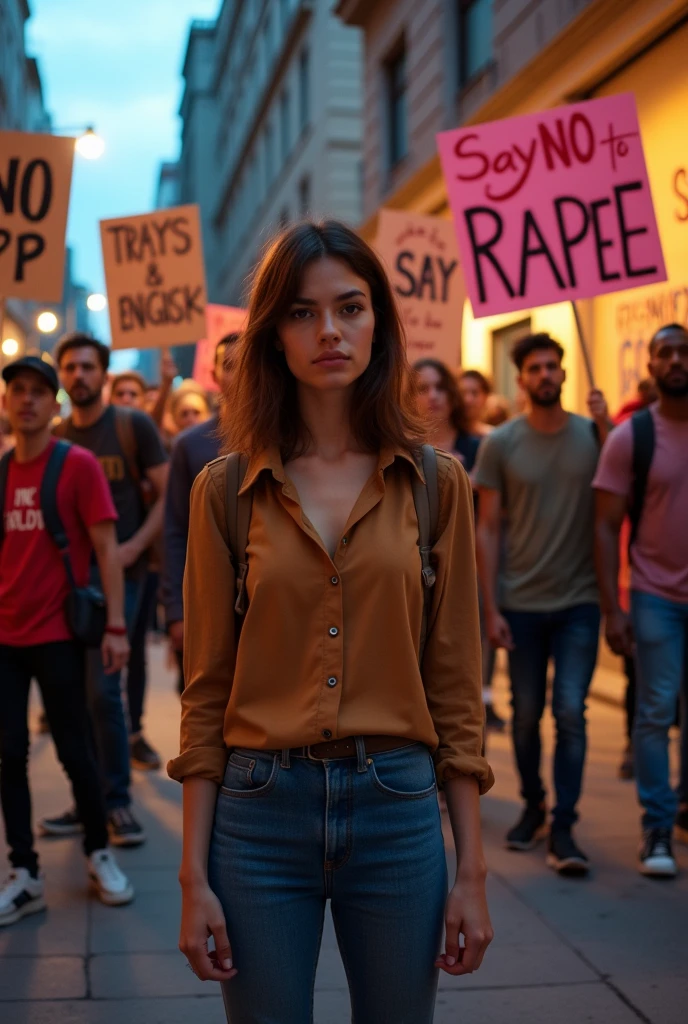 Generate a image in which shown say no to rape