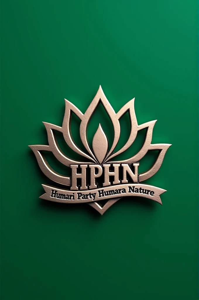 Generate brooch design of a political party name 'HPHN' mentioned on it, with slogan 'Humari Party Humara Nature', with lotus logo in centre