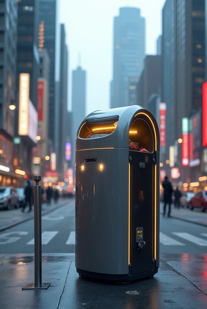 create a robot garbage bin with sensor that separates biodegradable and non biodegradable, with alcohol sprinkler beside