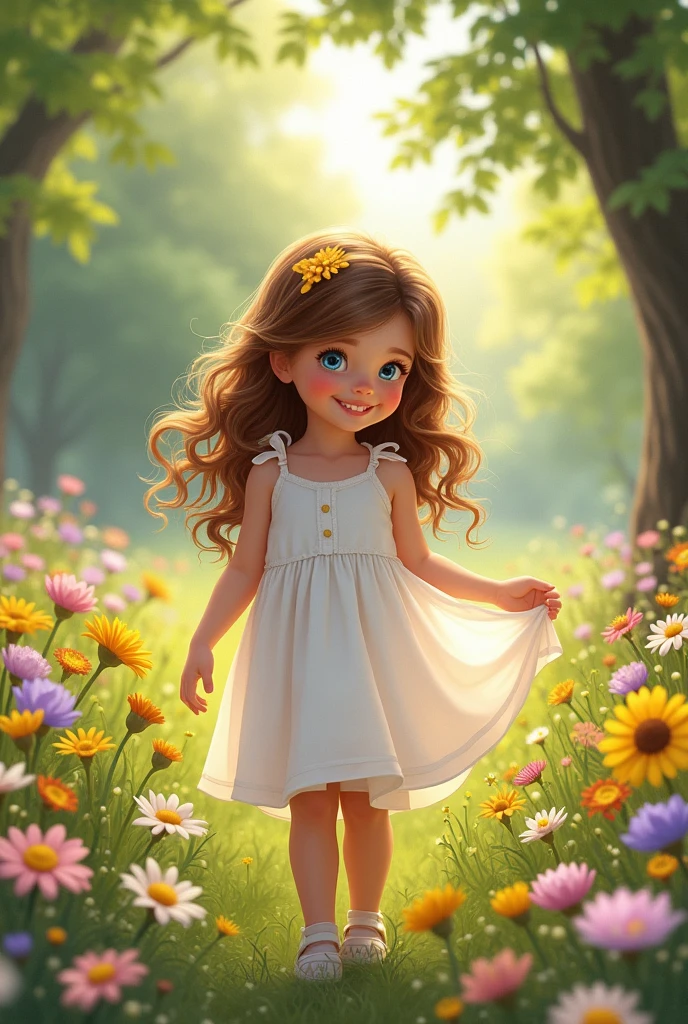 A cute girl standing alone outside like nature and flowers