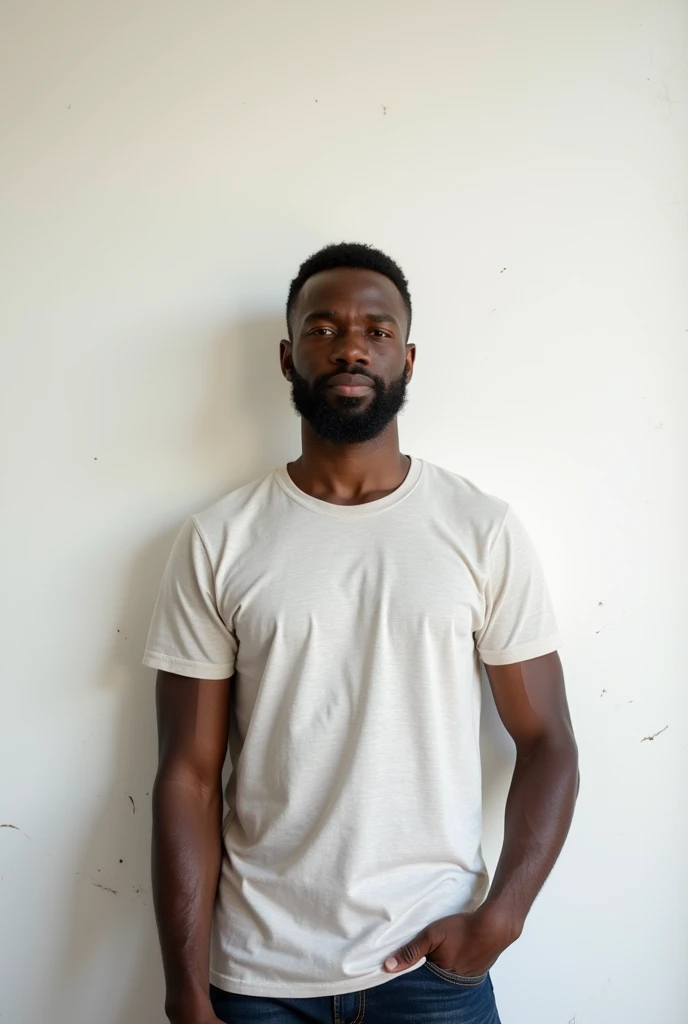 A before and after picture of a 25 years old brown skinned man standing in-front of white wall that have small stains, who increased his height by 20 centimeters, wearing a t-shirt, make it realistic