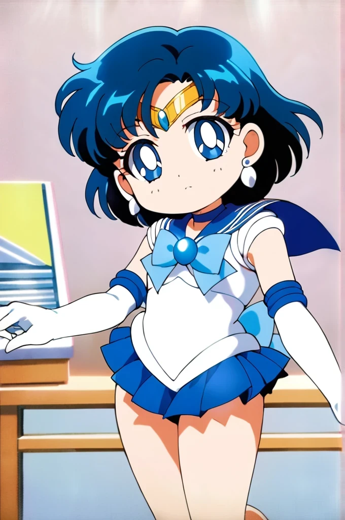 score_9, score_8_up, score_7_up, score_6_up, score_5_up, score_4_up, source_anime,
(masterpiece:1.3),(highest quality:1.4),(Super detailed:1.5),8k,High resolution,an extremely delicate and beautiful,Official Art,Perfect Anatomy,(anime_screencap:1.11),(90s anime,90s anime style,Cel-shaded anime:1.47),anime coloring,(1girl:1.5),
((aamercury:1.52)), short hair, blue hair, tiara, earrings, blue eyes, blue choker, blue sailor collar, blue bowtie, white shirt, elbow gloves, white gloves, pleated skirt, blue skirt, bare legs,((chibi:1.52)),