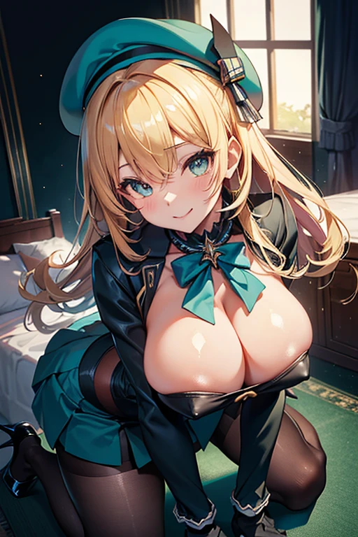 All Fours, From Above, is focus, looking at viewer, is, on stomach, 
Atago,((Highest quality)), ((masterpiece)),(detailed),High resolution,Sharp focus,Perfect Face,{best illustration},
(非常にdetailed CG unity 8k wallpaper),(((Vibrant colors))),Official Art,(Perfect hands, Perfect Anatomy),
shiny 肌,very shiny 肌,Shiny body,plastic glitter 肌,exaggerated shiny 肌,illuminated 肌,
green色の瞳, Beautiful Eyes,Symmetrical eyes,Big eyes:1.5,Seductive eyes, (erection of nipple),Camel Toe,
Blonde,Perfect hands,1girl,pubic hair,(Huge hips:1.3),(Huge breasts, Glamour:1.2),

blue軍服,beret,(black)gloves,(black)pantyhose,(green)High heels,(blue)skirt,(black)innerskirt, seductive smile,　
embarrised,
Military official&#39;s office,Luxurious office desk,Red carpet,Luxurious chair,Luxurious leather sofa,A huge bookshelf filled with books,Nautical chart on the wall,A window where light shines in,