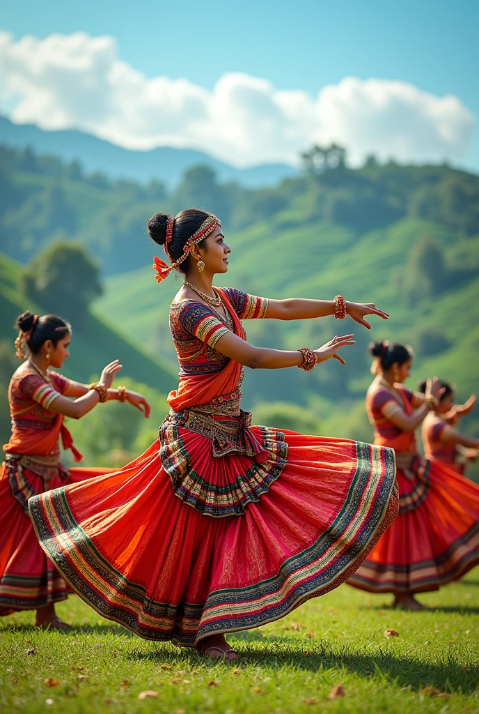Create a image of Assam's traditional Bihu,sattariya, bagrumba dance