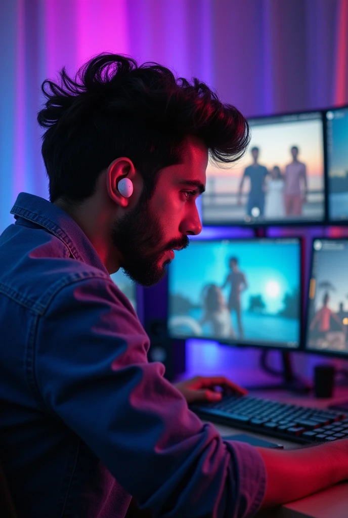 Chocolate color a boy him video editor age between 21, his dressing shirt,his beard medium drummer,his use airpots. His hair style like Hiruthikroshan