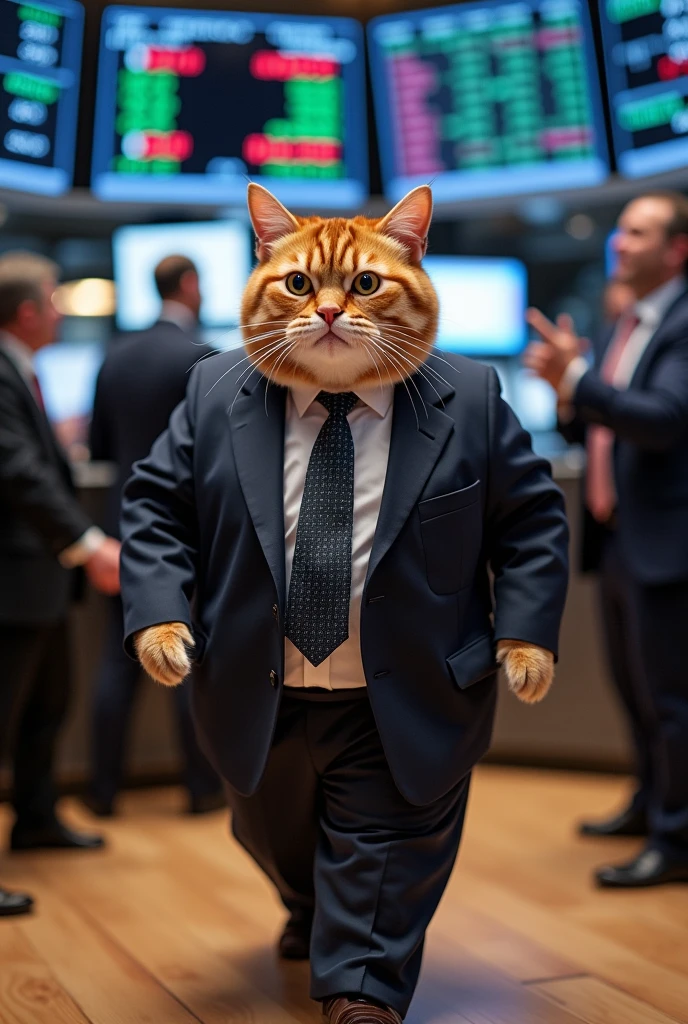 Tech stocks rise across major indices、Cat、Wearing a suit、interesting、comedy、トランプに似ているCat、太ったCat