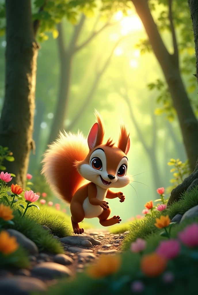 Sammy** - A curious and adventurous squirrel with a fluffy tail, who loves to explore the Enchanted Forest and help others in need.