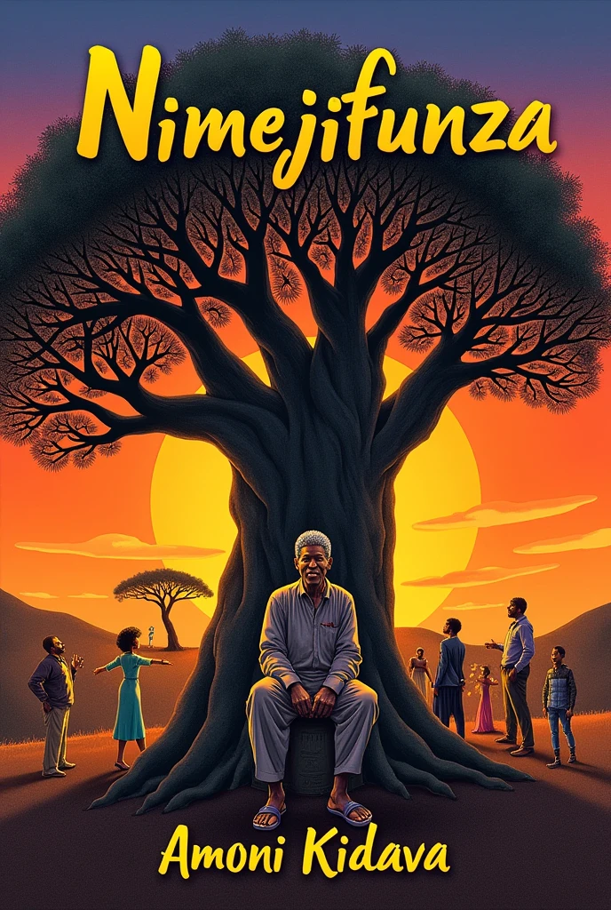 Generate music album cover including the song's name which is "Nimejifunza" and the artist's name which is "Amoni kidava" the song is about life lessons.