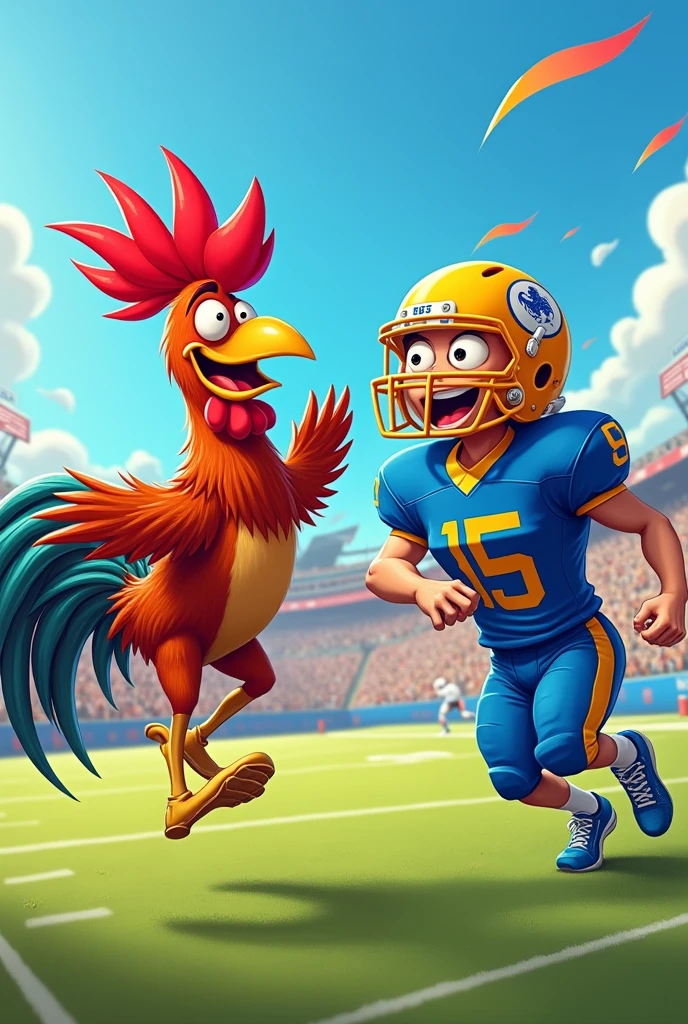 Rooster punching a football player 