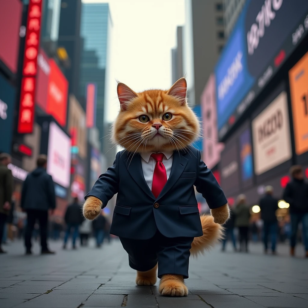 Tech stocks rise across major indices、Cat、Wearing a suit、interesting、comedy、トランプに似ているCat、太ったCat