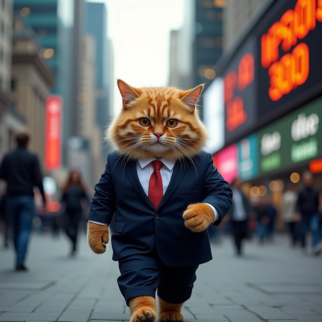 Tech stocks rise across major indices、Cat、Wearing a suit、interesting、comedy、トランプに似ているCat、太ったCat