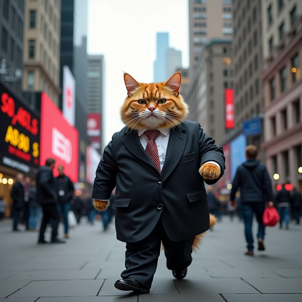 Tech stocks rise across major indices、Cat、Wearing a suit、interesting、comedy、トランプに似ているCat、太ったCat