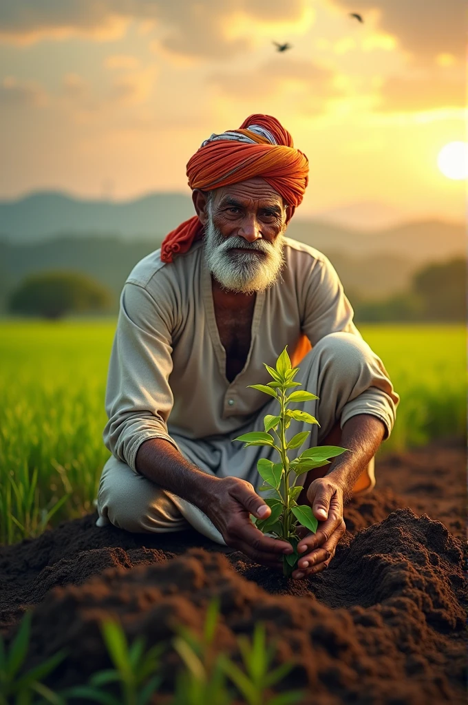 Indian old man planting a tree