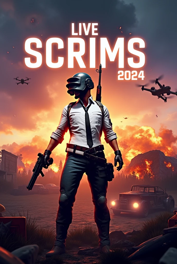 Create pubg banner for
Including name Live SCRIMS 2024