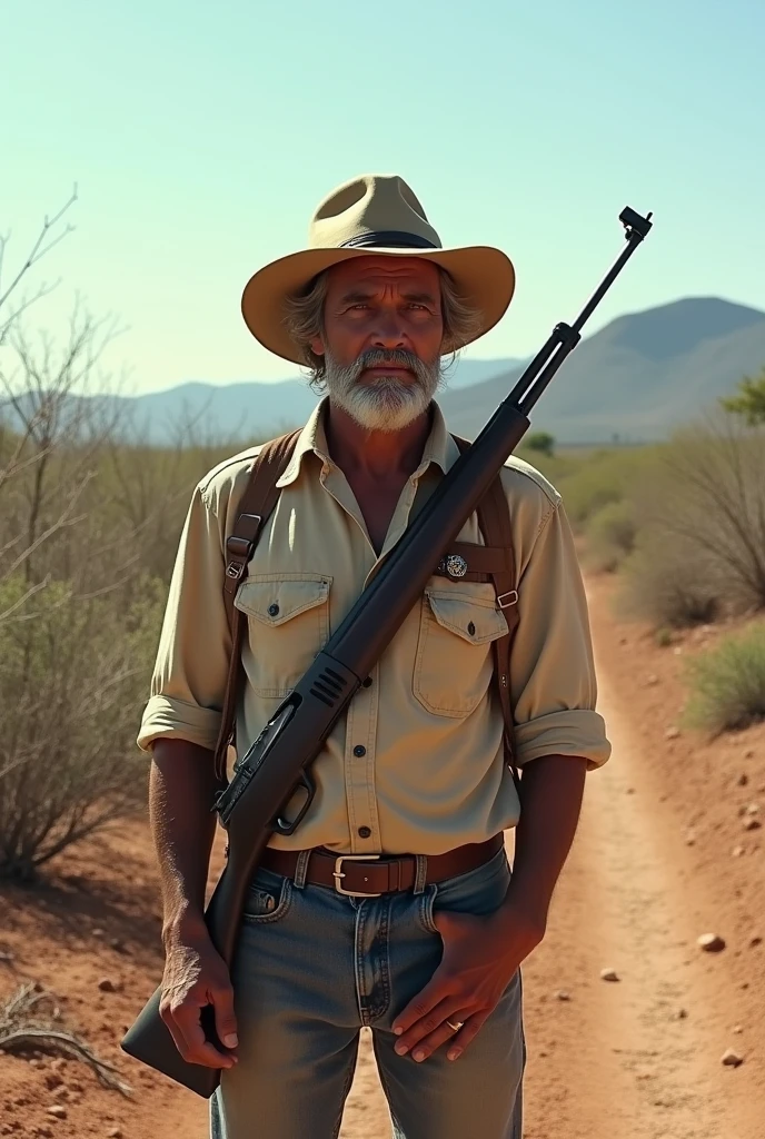 Armed man in the caatinga of the northeast in the 1970s