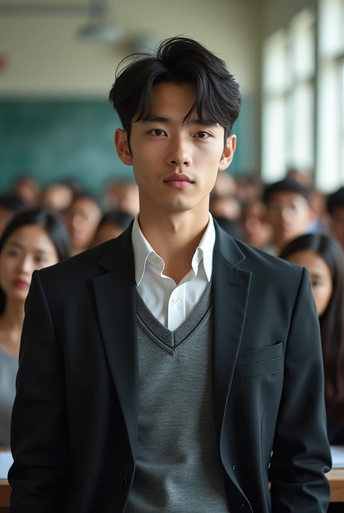 For men,Short fine hair,Black Hair,(Purpose 1:2,Clear Eyes,A sophisticated eye,Delicate eyes,Good Eyes,Eye details),Face Focus,Adult,school dress,Highest quality,Facial details,classroom,Standing,
sloth,Detail, no expression