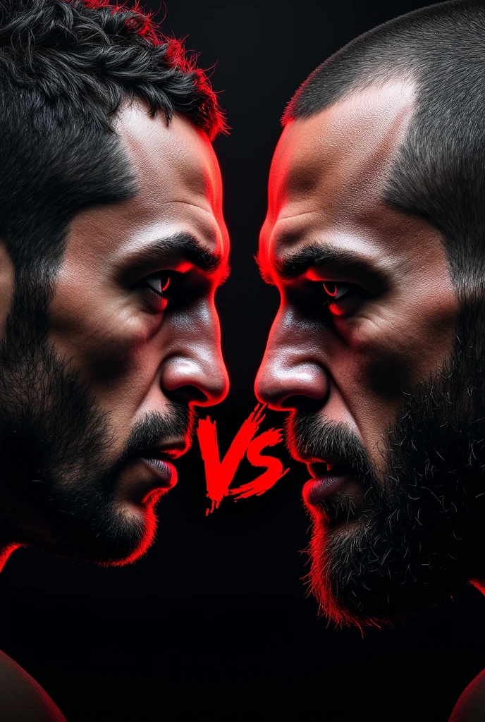 An mma banner black and red theme with a vs with their half face