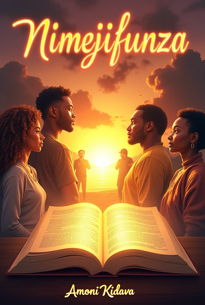 Generate music album cover including the song's name which is "Nimejifunza" and the artist's name which is "Amoni kidava" the song is about life lessons. 